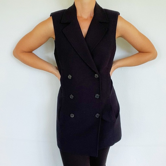 Veronica Beard black cotton oversized double breasted sleeveless vest size 4 - Picture 3 of 16